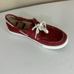LL Bean Red Sun washed Canvas Deck Boat Shoes Sneakers Size 6.5